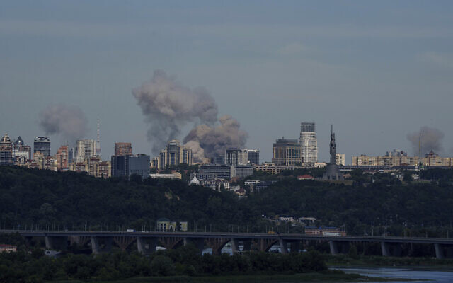 Smoke rises over the Kyiv skyline after a Russian attack, July 8, 2024 (AP Photo/ Evgeniy Maloletka) Smoke rises over the Kyiv skyline after a Russian attack, July 8, 2024 (AP Photo/ Evgeniy Maloletka)