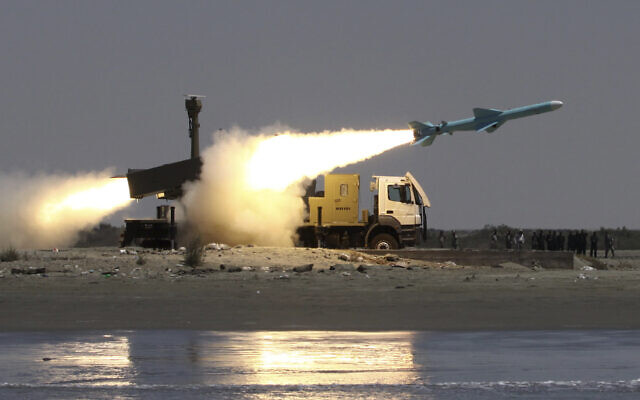 In this photo taken and released by the semiofficial Fars News Agency, a Noor missile is launched from the coast to the sea during Iranian naval maneuvers in the Oman Sea, near the port town of Bandar Jask, Iran on May 11, 2010. (Hossein Zohrevand/Fars News Agency, File) In this photo taken and released by the semiofficial Fars News Agency, a Noor missile is launched from the coast to the sea during Iranian naval maneuvers in the Oman Sea, near the port town of Bandar Jask, Iran on May 11, 2010. (Hossein Zohrevand/Fars News Agency, File)
