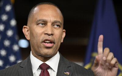 House Minority Leader Rep. Hakeem Jeffries speaks at his weekly press conference on Capitol Hill, July 11, 2024 in Washington. (AP Photo/John McDonnell) House Minority Leader Rep. Hakeem Jeffries speaks at his weekly press conference on Capitol Hill, July 11, 2024 in Washington. (AP Photo/John McDonnell)