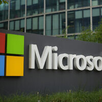 The logo of Microsoft is seen outside it's French headquarters in Issy-les-Moulineaux, outside Paris, Monday May 13, 2024. (AP Photo/Thibault Camus)