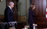 Vice President Kamala Harris, right, and Israeli Prime Minister Benjamin Netanyahu arrive before a meeting at the Eisenhower Executive Office Building on the White House complex in Washington, Thursday, July 25, 2024. (AP Photo/Julia Nikhinson)