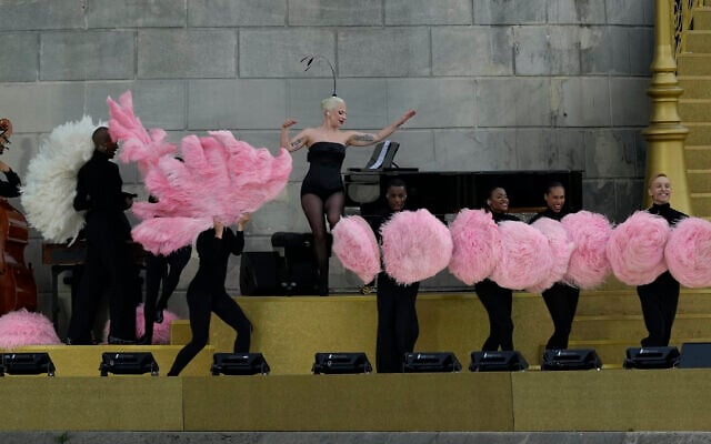 Lady Gaga performs in Paris, France, ahead the opening ceremony of the 2024 Summer Olympics, July 26, 2024. (AP Photo/Luca Bruno)