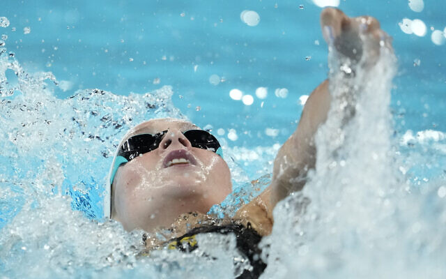 Anastasia Gorbenko, of Israel, competes during a heat in the women's 400-meter individual medley at the 2024 Summer Olympics, July 29, 2024, in Nanterre, France. (AP/Matthias Schrader)