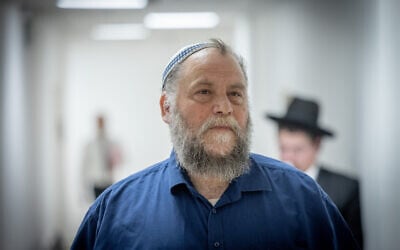 Lehava chairman Benzi Gopstein seen after a court hearing at the Court for Local Affairs in Jerusalem, on March 31, 2024. (Chaim Goldberg/Flash90)
