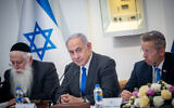 Illustrative. Prime Minister Benjamin Netanyahu leads a special cabinet meeting at the Bible Lands Museum in Jerusalem on Jerusalem Day, June 5, 2024. (Yonatan Sindel/Flash90)