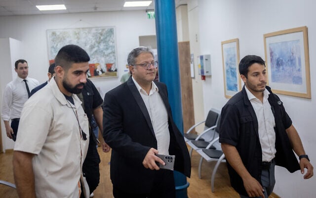 National Security Minister Itamar Ben Gvir arrives for a court hearing in the defamation lawsuit filed against him by former MK Stav Shafir, at the Magistrate's Court in Jerusalem, July 2, 2024. (Chaim Goldberg/Flash90) National Security Minister Itamar Ben Gvir arrives for a court hearing in the defamation lawsuit filed against him by former MK Stav Shafir, at the Magistrate's Court in Jerusalem, July 2, 2024. (Chaim Goldberg/Flash90)