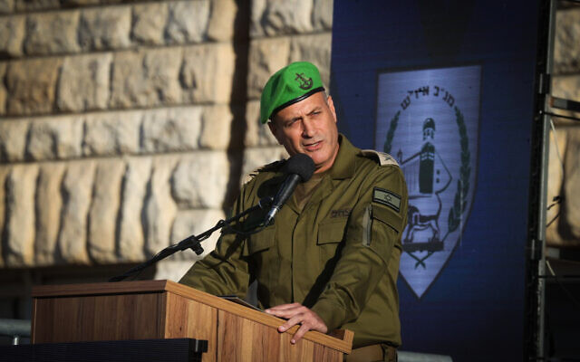 Outgoing head of the IDF Central Command Maj. Gen. Yehuda Fox speaks during a handover ceremony held at the IDF Central Command headquarters in Jerusalem, July 8, 2024. (Oren Ben Hakoon/ Flash90) Outgoing head of the IDF Central Command Maj. Gen. Yehuda Fox speaks during a handover ceremony held at the IDF Central Command headquarters in Jerusalem, July 8, 2024. (Oren Ben Hakoon/ Flash90)