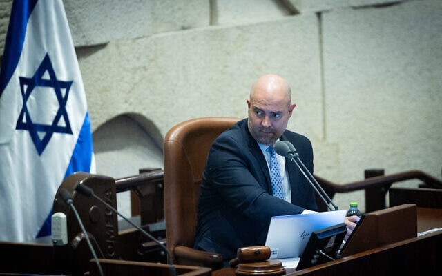 Knesset Speaker Amir Ohana attends a plenum session in the Knesset, July 22, 2024. (Yonatan Sindel/Flash90) Knesset Speaker Amir Ohana attends a plenum session in the Knesset, July 22, 2024. (Yonatan Sindel/Flash90)