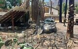 Illustrative - A bombed-out car in Kiryat Shmona, July 11, 2024 (Lazar Berman/Times of Israel)