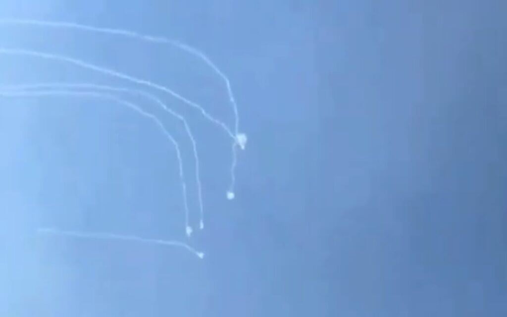 Rockets fired by Hezbollah from Lebanon intercepted over northern Israel on July 20, 2024. (X video screenshot: used in accordance with Clause 27a of the Copyright Law)