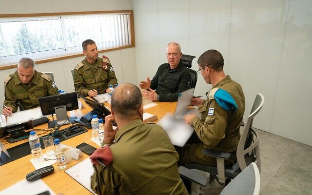 Defense Minister Yoav Gallant attends a situational assessment at the IDF's Central Command, July 21, 2024. (Ariel Hermoni / Defense Ministry)