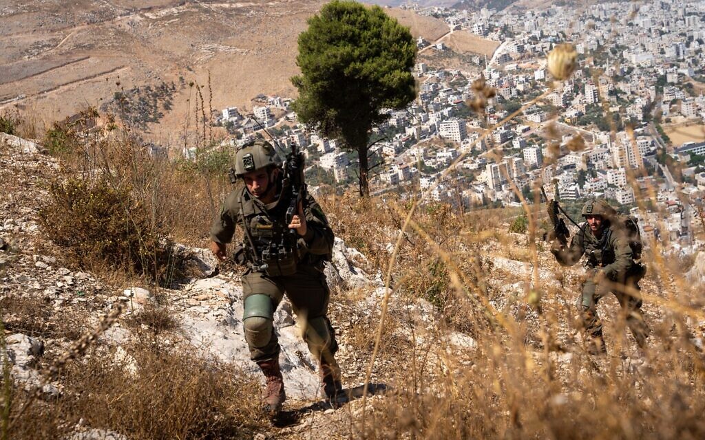IDF troops search the Nablus area in the northern West Bank following a shooting attack that left one Israeli wounded, July 2, 2024. (Israel Defense Forces)