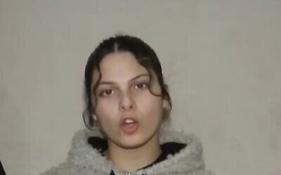 Daniella Gilboa in a Hamas propaganda clip published January 26, 2024. (Screenshot: Telegram)
