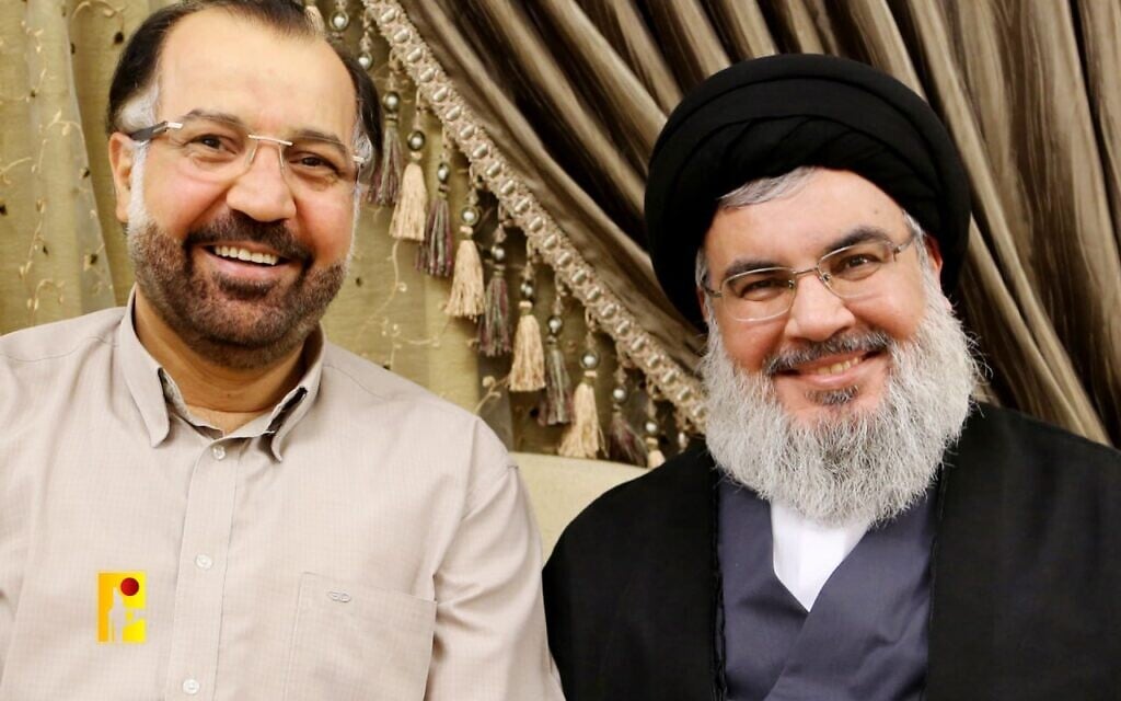 Fuad Shukr, Hezbollah's most senior military commander (left), who was killed in an Israeli strike on Beirut on July 30, 2024, is seen with Hassan Nasrallah (right) in an undated photo. (Hezbollah media office)