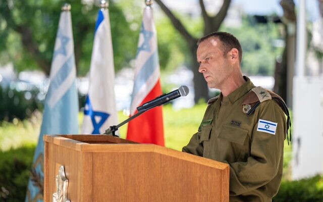 Maj. Gen. Shlomi Binder is seen during a ceremony at the IDF headquarters in Tel Aviv, July 25, 2024. (Israel Defense Forces)