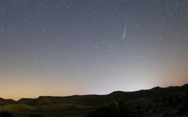 A Perseid meteor streaks across the sky. (Ben Netanel/Israel Space Agency)