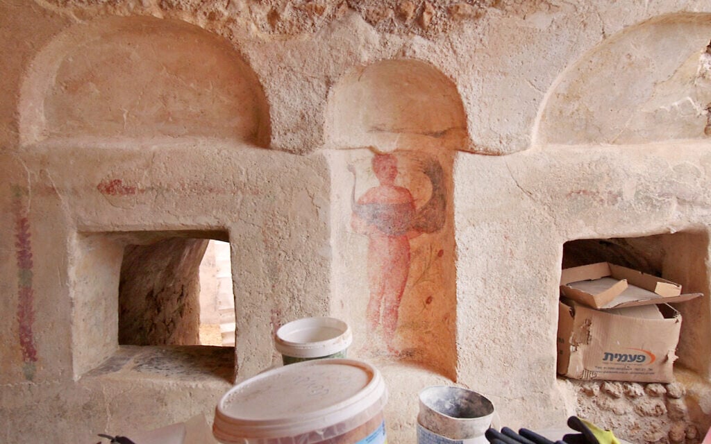 Interior of one of the Roman tombs in Ashkelon, in an image released on August 27, 2023. (Emil Aladjem, IAA)