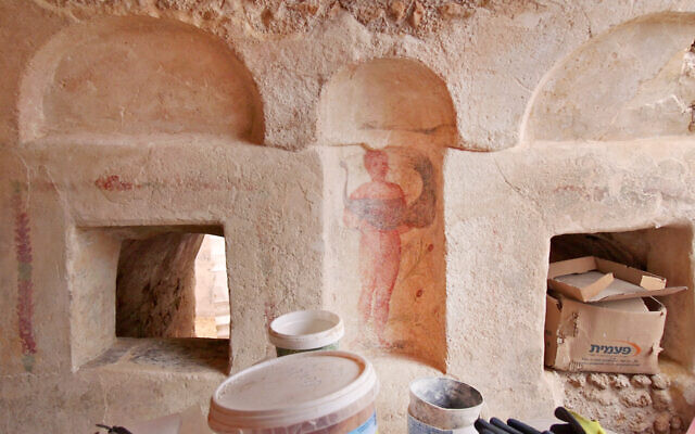 Interior of one of the Roman tombs in Ashkelon, in an image released on August 27, 2023. (Emil Aladjem, IAA)