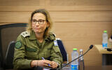 Military Advocate General Maj. Gen. Yifat Tomer-Yerushalmi attends a meeting of the Knesset Foreign Affairs and Defense Committee, August 11, 2024. (Noam Moskowitz, Office of the Knesset Spokesperson)