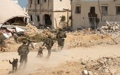 IDF troops with the 98th Division are seen operating in the Khan Younis area of the southern Gaza Strip in this undated handout photo published on August 30, 2024. (Israel Defense Forces)