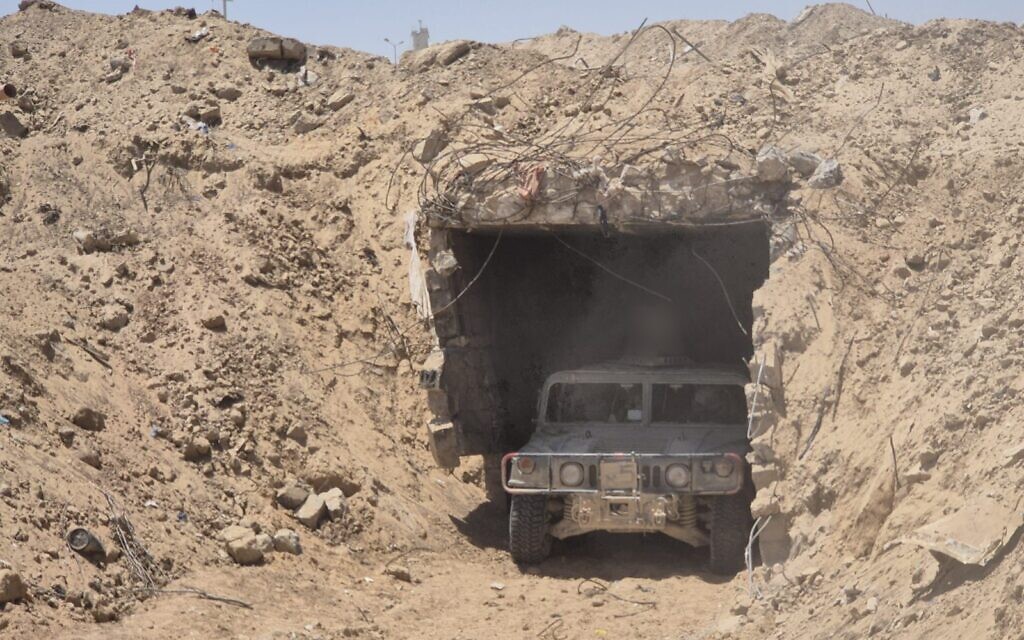 An unusually large tunnel uncovered by the IDF on the Gaza-Egypt border area, in a photo cleared for publication on August 4, 2024. (Israel Defense Forces)