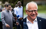 Minnesota Gov. Tim Walz (right) says he has no 'personal relationship' with Imam Asad Zaman (left) who praised Hamas’ Oct. 7 attack and shared a link to a pro-Hitler video. (Aaron Lavinsky/Star Tribune via Getty Images. Stephen Maturen/Getty Images via JTA)