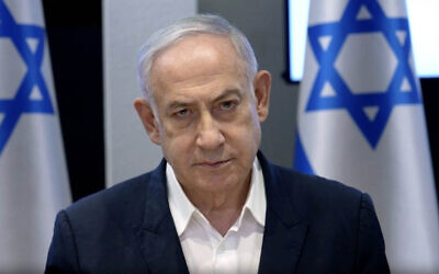 Prime Minister Benjamin Netanyahu addresses the early morning preemptive strike carried out by Israel against Hezbollah rocket launchers, at the start of a cabinet meeting, August 25, 2024. (Screenshot/GPO)