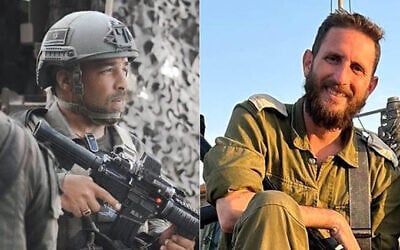 Maj. (res.) Yotam Itzhak Peled (right) and Sgt. Maj. (res.) Mordechai Yosef Ben Shoam, killed in the central Gaza Strip on August 17, 2024. (Israel Defense Forces)