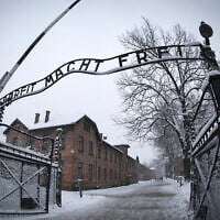 Illustrative: The entrance to the former Nazi concentration camp Auschwitz-Birkenau with the lettering 'Arbeit macht frei' ('Work makes you free') is pictured in Oswiecim, Poland on January 25, 2015, days before the 70th anniversary of the liberation of the camp by Russian forces. (Joël Saget / AFP)