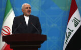 File — Iran's Foreign Minister Mohammad Javad Zarif speaks during a joint press conference with his Iraqi counterpart in Iraq's capital Baghdad on April 26, 2021. (AHMAD AL-RUBAYE / AFP)