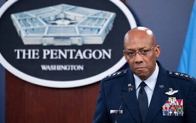 US Chairman of the Joint Chiefs of Staff, Air Force Gen. Charles Q. Brown Jr., speaks during a press briefing at the Pentagon in Washington, DC, on July 25, 2024. (Saul Loeb/AFP)