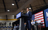 Pennsylvania Governor Josh Shapiro speaks during a "Harris for President" event in the gymnasium of Wissahickon High School in Ambler, Pennsylvania, on July 29, 2024. (Matthew Hatcher / AFP)