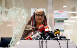 In this handout photograph taken and released on July 25, 2024 by Bangladesh Prime Minister's Office, Prime Minister Sheikh Hasina addresses the media at a vandalized metro station in Mirpur, after the anti-quota protests (Bangladesh Prime Minister's Office / AFP)