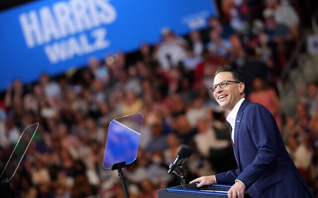 Pennsylvania Gov. Josh Shapiro speaks during a campaign rally with Democratic presidential candidate, US Vice President Kamala Harris and Democratic vice presidential candidate Minnesota Gov. Tim Walz at the Liacouras Center at Temple University on August 6, 2024 in Philadelphia, Pennsylvania. (Andrew Harnik / GETTY IMAGES NORTH AMERICA / Getty Images via AFP) Pennsylvania Gov. Josh Shapiro speaks during a campaign rally with Democratic presidential candidate, US Vice President Kamala Harris and Democratic vice presidential candidate Minnesota Gov. Tim Walz at the Liacouras Center at Temple University on August 6, 2024 in Philadelphia, Pennsylvania. (Andrew Harnik / GETTY IMAGES NORTH AMERICA / Getty Images via AFP)