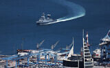 An Israeli Navy Saar 6-Class Corvette enters the port of Haifa on August 9, 2024. )Ahmad Gharabli / AFP)