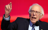 US Senator Bernie Sanders of Vermont speaks on the second day of the Democratic National Convention at the United Center in Chicago, on August 20, 2024. (Charly Triballeau/AFP)
