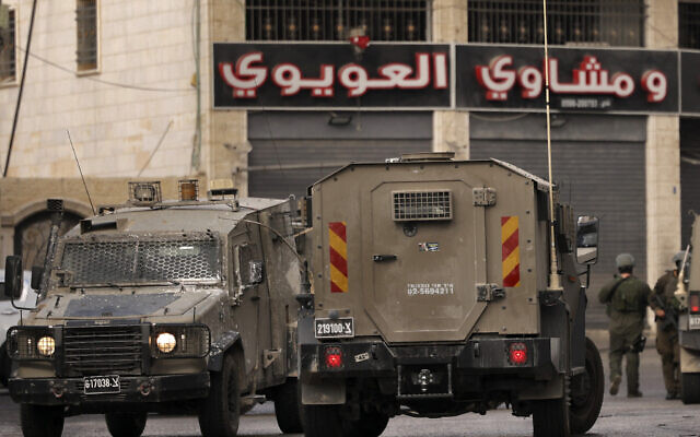 Israeli army vehicles in the city of Hebron in the West Bank on August 31, 2024. (Hazem Bader/AFP)