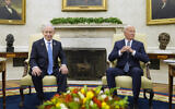 Then-US President Joe Biden, right, meets with Prime Minister Benjamin Netanyahu, left, in the Oval Office of the White House in Washington, July 25, 2024. (AP Photo/Susan Walsh)