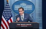 White House National Security Council spokesman John Kirby speaks during a press briefing at the White House, Wednesday, July 31, 2024, in Washington. (AP Photo/Evan Vucci)