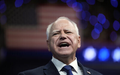 Democratic vice presidential nominee Minnesota Gov. Tim Walz speaks at a campaign rally in Philadelphia, Tuesday, August 6, 2024. (AP Photo/Matt Rourke)