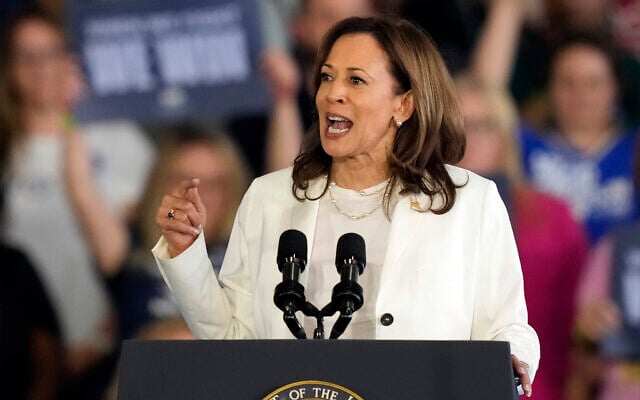 Democratic presidential nominee Vice President Kamala Harris speaks at a campaign rally on Aug. 7, 2024, in Romulus, Michigan. (AP Photo/Carlos Osorio)
