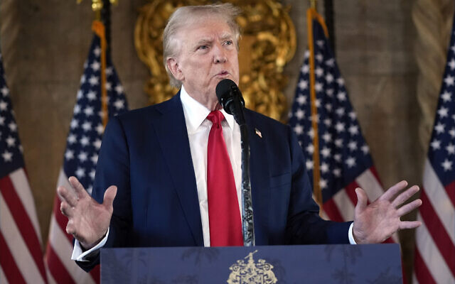 Republican presidential nominee former President Donald Trump speaks to reporters at his Mar-a-Lago estate Thursday, August 8, 2024, in Palm Beach, Fla. (AP Photo/Alex Brandon) Republican presidential nominee former President Donald Trump speaks to reporters at his Mar-a-Lago estate Thursday, August 8, 2024, in Palm Beach, Fla. (AP Photo/Alex Brandon)