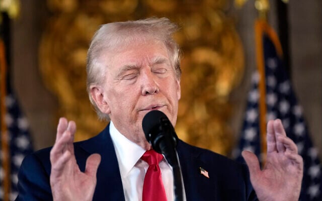 Republican presidential nominee former President Donald Trump reacts as he speaks to reporters at his Mar-a-Lago estate Thursday, Aug. 8, 2024, in Palm Beach, Fla. (AP Photo/Alex Brandon) Republican presidential nominee former President Donald Trump reacts as he speaks to reporters at his Mar-a-Lago estate Thursday, Aug. 8, 2024, in Palm Beach, Fla. (AP Photo/Alex Brandon)