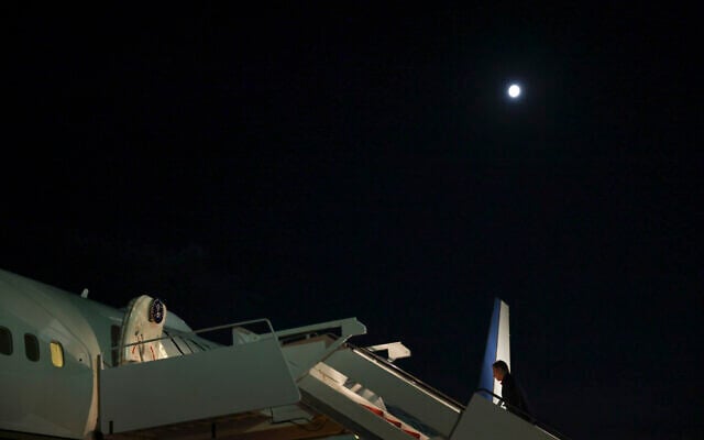 US Secretary of State Antony Blinken boards his plane at Joint Base Andrews, Maryland, August 17, 2024, to depart to the Middle East. (Kevin Mohatt/Pool Photo via AP) US Secretary of State Antony Blinken boards his plane at Joint Base Andrews, Maryland, August 17, 2024, to depart to the Middle East. (Kevin Mohatt/Pool Photo via AP)