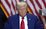 Republican presidential nominee Donald Trump listens at a business roundtable discussion at a campaign event at Precision Components Group, August 19, 2024, in York, Pennsylvania. (AP Photo/Julia Nikhinson)