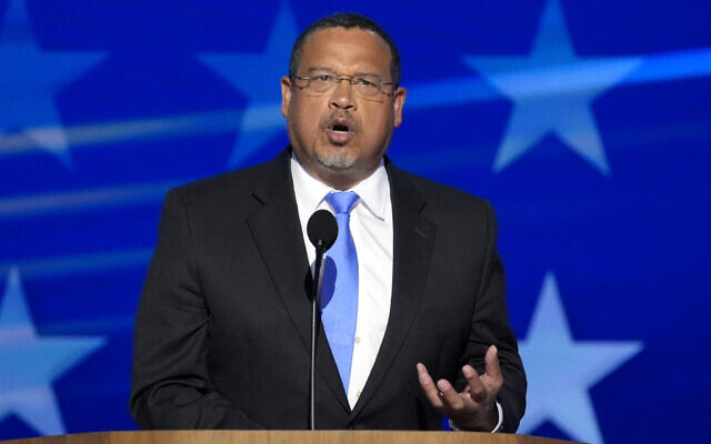 Attorney General of Minnesota Keith Ellison speaks during the Democratic National Convention, Wednesday, August 21, 2024, in Chicago. (AP Photo/J. Scott Applewhite)