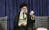 Supreme Leader Ayatollah Ali Khamenei speaks during a meeting with the President Masoud Pezeshkian's administration, in Tehran, Iran, Tuesday, August 27, 2024. (Office of the Iranian Supreme Leader via AP)