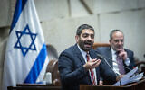 Religious Services Minister Michael Malkieli attends a session ain the Knesset plenum, April 15, 2024. (Chaim Goldberg/Flash90)