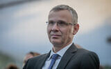 Justice Minister Yariv Levin attends a swearing-in ceremony for newly appointed judges at the President's Residence in Jerusalem, on June 23, 2024. (Chaim Goldberg/Flash90)