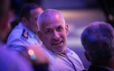 Shin Bet chief Ronen Bar attends a farewell ceremony in honor of then-police chief Kobi Shabtai at the National Police Academy in Beit Shemesh, on July 14, 2024. (Chaim Goldberg/Flash90)